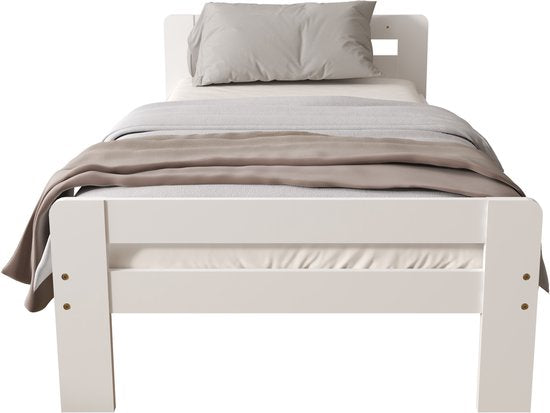 Sunny Olla Kinderbett – 200 x 90 – 205,5 x 98 x 61 cm – Kleinkindbett für Mädchen und Jungen – 100 % FSC-zertifiziertes Holz – Mit Lattenrost – Ohne Matratze – Weiß