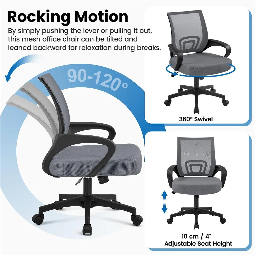 Yaheetech Ergonomischer Bürostuhl mit Wippfunktion, Dunkelgrau