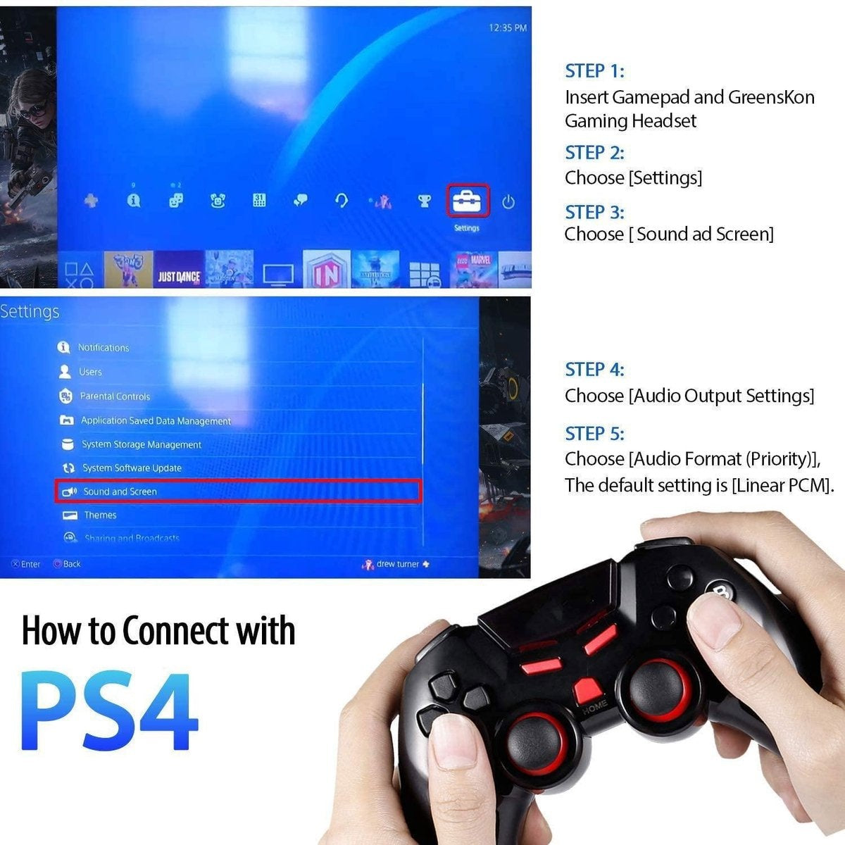 KOTION EACH G9000 Gaming Headset - PS4, Laptops - Schwarz/Blau