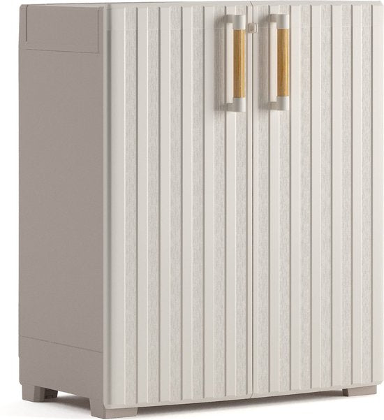 Keter Aufbewahrungsschrank - Groove - Niedrig - Recycelter Kunststoff/Holz - Beige/Sandfarben
