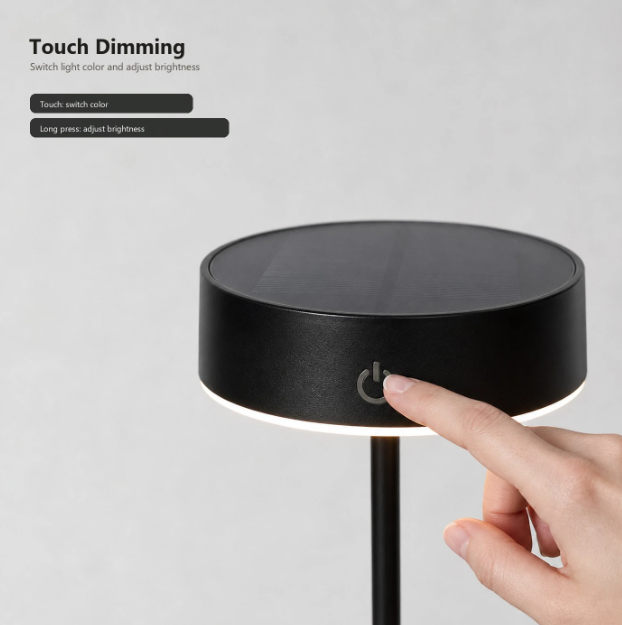Arlgsite Solar-Tischlampe – kabellos – über USB-C aufladbar – dimmbar – 3 Lichtmodi