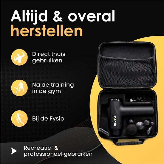 Revolt - Massagepistole - 30 verschiedene Geschwindigkeiten - 6 Aufsätze - Deluxe-Aufbewahrungskoffer - Deep Tissue - für Muskelerholung & Verletzungen - hohe Amplitude