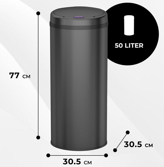 Bayt Mülleimer - Mülleimer 50 Liter - Mülleimer mit Sensor - Abfalleimer - Mülleimer - Abfalleimer - Schwarz