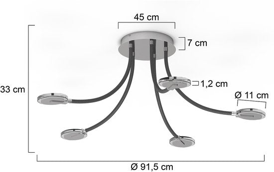 Deckenleuchte Turound 3375ST – Designleuchte aus Stahl mit Glas, LED, dimmbar, 91,5 cm, Steinhauer