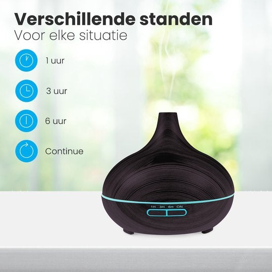 Auronic Aroma Diffuser - 300 ml - Luftbefeuchter - 7 LED Farben - Inkl. 2x Ã–l - Dunkelbraun