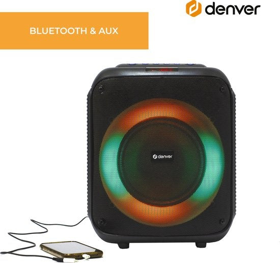 Denver - Bluetooth Lautsprecher Party Box - Disco Lights - Inkl. Fernbedienung - Mikrofonanschluss - BPS250 - Schwarz
