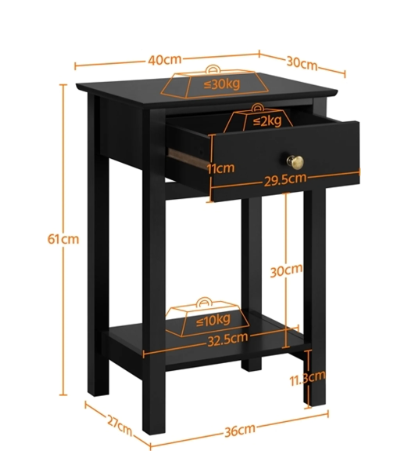 Yaheetech Nachttisch – Schwarz – 40 x 30 x 61 cm – Mit Schublade und Ablage – Skandinavisches Design