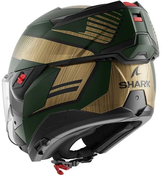 SHARK Oxo Sikter Mattgrün Chrom Gold GUQ Systemhelm – Größe XL – Helm
