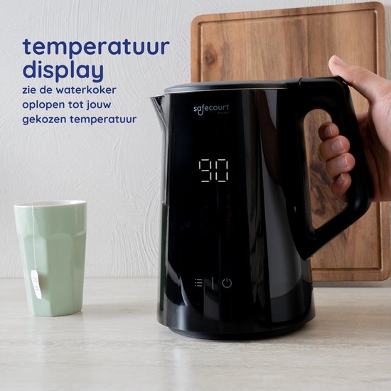 Safecourt Kitchen - Smart Wasserkocher - Warmhaltefunktion - 5 Temperatureinstellungen - 1,7 L - Schwarz