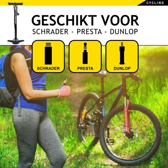 Dunlop Fahrradpumpe mit Manometer - Doppelventil - Holländisches Ventil/ Französisches Ventil/ Auto Ventil