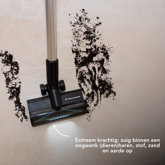 Techweise TV1 Kabelloser Staubsauger - Akkulaufzeit 90 Minuten - Extrem leistungsstark - Mit 3 Zubehörteilen - Staubbuster - Staubsauger ohne Beutel