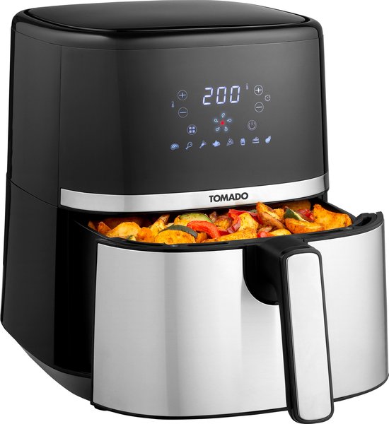 Tomado TAF5401S - Airfryer - 5,4 Liter Fassungsvermögen - Heißluftfritteuse - Digitales Display - 800 Gramm Pommes frites - Schwarz/RVS