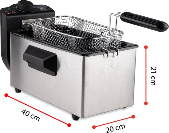 alpina Friteuse - Bratpfanne - 3 Liter - 2000 Watt - Edelstahl - Mit Thermostatknopf