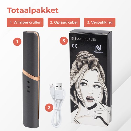 Nuvance - Elektrische Wimpernzange - Wimpernzange - Beheizte Wimpernzange - Wimpernlifting - 3 Temperatureinstellungen - USB wiederaufladbar