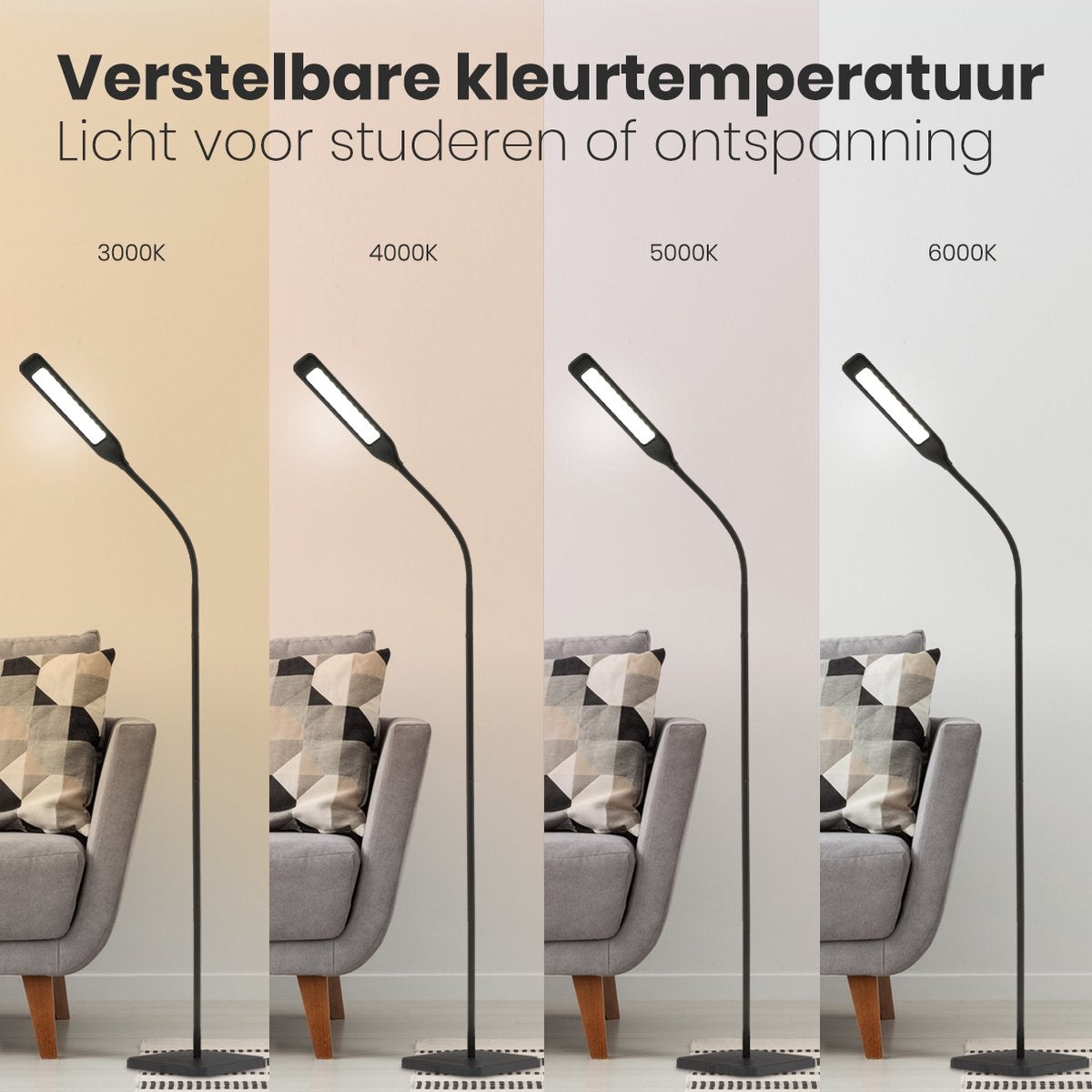 Auronic Stehleuchte - LED Stehleuchte - Geeignet für Wohnzimmer - Dimmbar - Schwarz