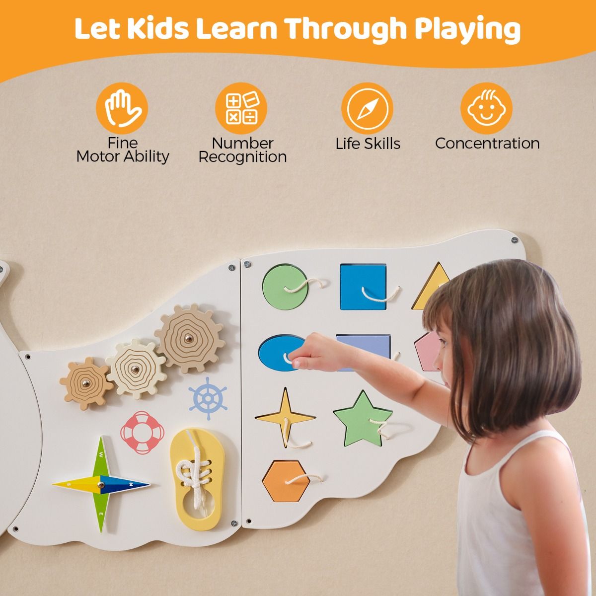 Coast Wand-Aktivitätenbrett „Eule“ – 11-in-1-Lernaktivitätenbrett – Montessori-Spielzeug – weiß
