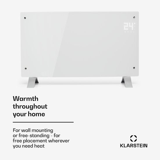 Klarstein energieeffiziente Elektroheizung für zu Hause, 2000 W, intelligenter, freistehender, energieeffizienter Konvektor mit Thermostat, schlankes, tragbares Design, leise Heizung, Speicherheizung und wandmontierte Flächenheizung