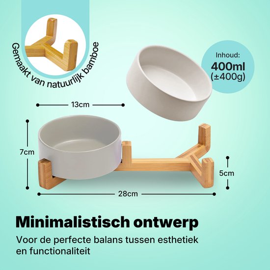 Jake and Jacky Fressnapf Katze und Hund Keramik - Fressnäpfe doppelt mit Ständer - Trinknapf - 2x 400 ml - Grau