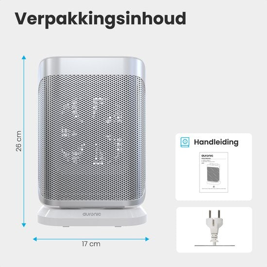 Auronic - Electric Heater - Heizlüfter - 2 Stufen - 1500W - LED-Anzeige - Rotierend - Weiß