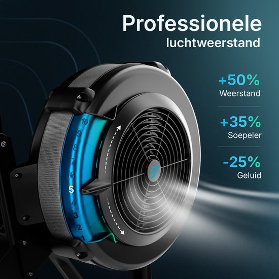 Flowsense Rudertrainer mit Luftwiderstand – Professionelles Rudergerät – 10 Widerstandsstufen – Zusammenklappbar – Ganzkörpertraining – Bluetooth-App & LCD-Monitor – Max. 200 kg – Rudergeräte – Für zu Hause & im Fitnessstudio