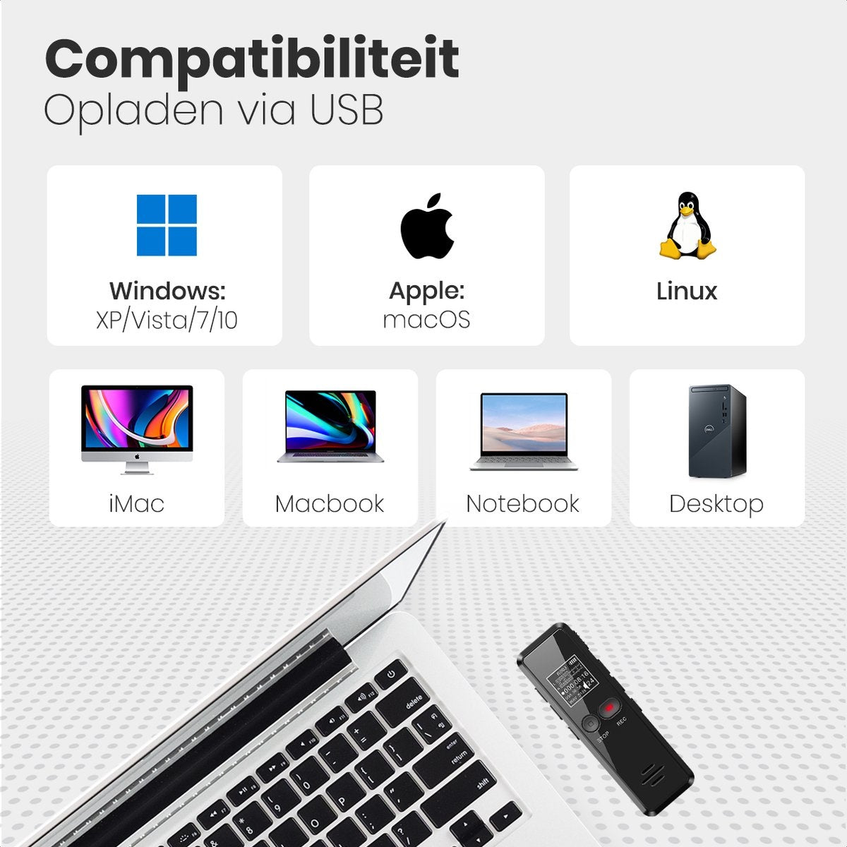 Auronic Digitales Diktiergerät - Diktiergerät - 8GB Speicher - Rauschunterdrückung - USB wiederaufladbar - Schwarz