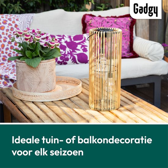 Gadgy Solar-Gartenbeleuchtung mit Solarenergie – Rattan-Laterne für den Außenbereich – Hängeleuchte oder Tischlampe – Spritzwassergeschützt – Stimmungsbeleuchtung für Garten, Balkon oder Terrasse – Braun – Ø 17 x 41 cm – Tag-/Nacht-Sensor