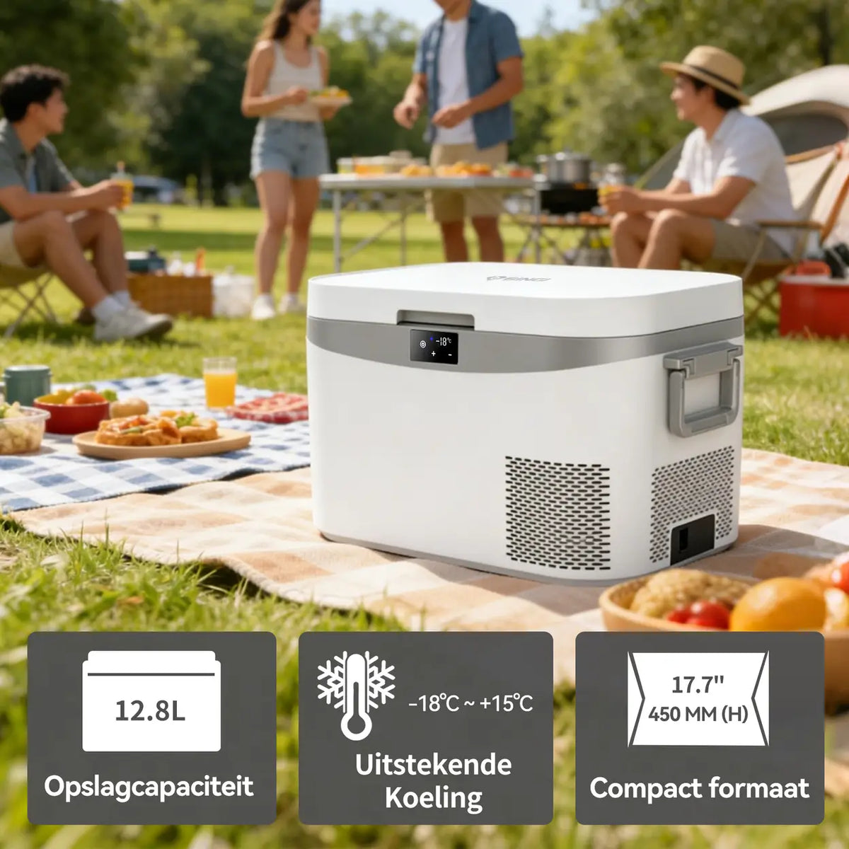 Bingi tragbarer Kompressor-Kühlschrank für das Auto, 12,8 l – Mehrspannungsfähig 12 V/24 V/230 V – 46,5 x 32 x 28 cm
