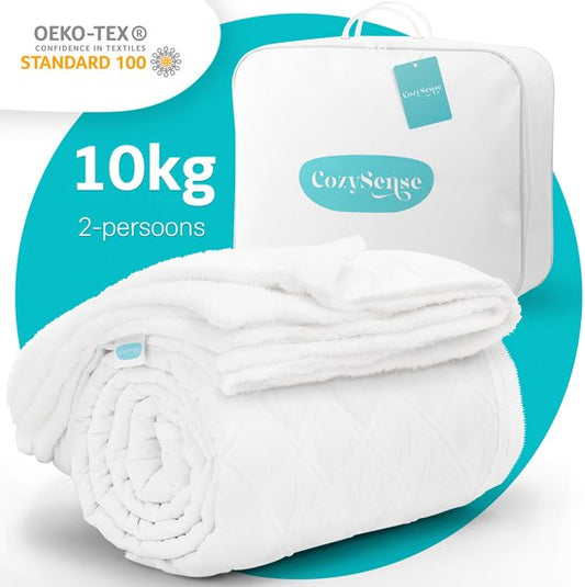 CozySense® Beschwerungsdecke 10 kg - 2 Personen - Beschwerungsdecke - Beschwerungsdecke mit GLASS-Flow® Druckverteilung - Inklusive waschbarem Bezug - 200x200 cm - Weiß