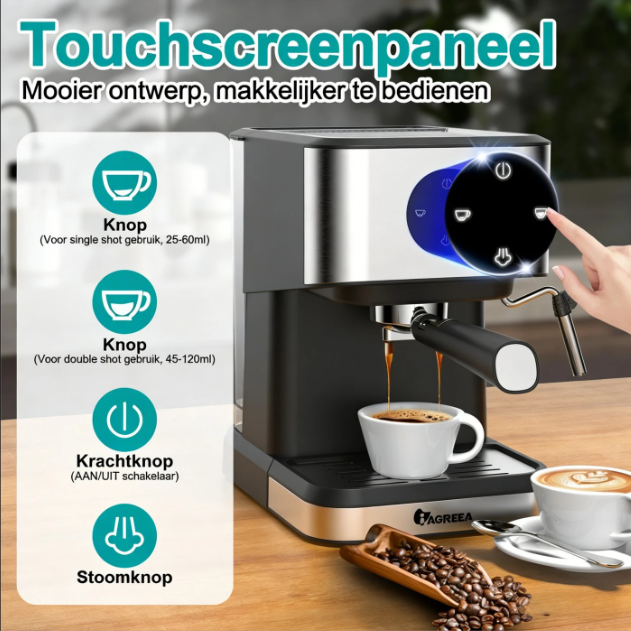 Iagreea Espressomaschine CM3050 – 20 bar – Dampfdüse – 1,5 l – Edelstahl