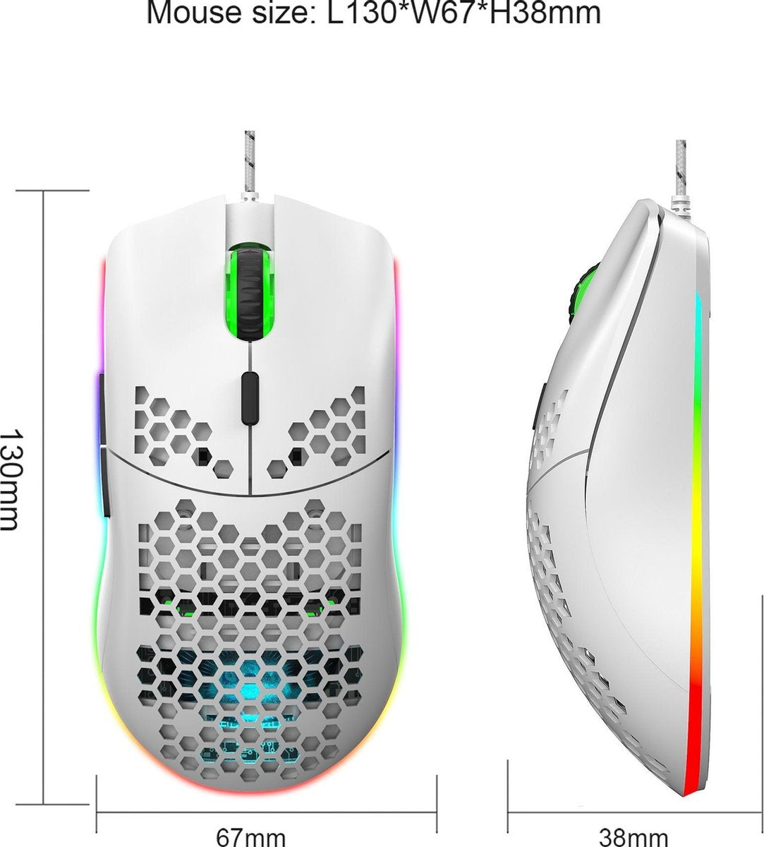 HxSJ - Gaming-Maus J900 - Ultraleicht - RGB-Beleuchtung - 6400DPI - Weiß