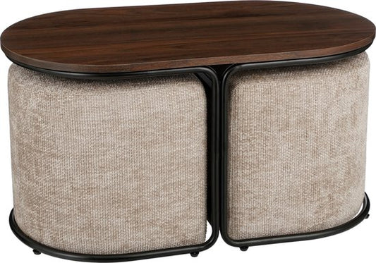 Mica Decorations Couchtisch mit Fußhockern - 3-teilig - L79 x B45 x H41 cm - Hellgrau