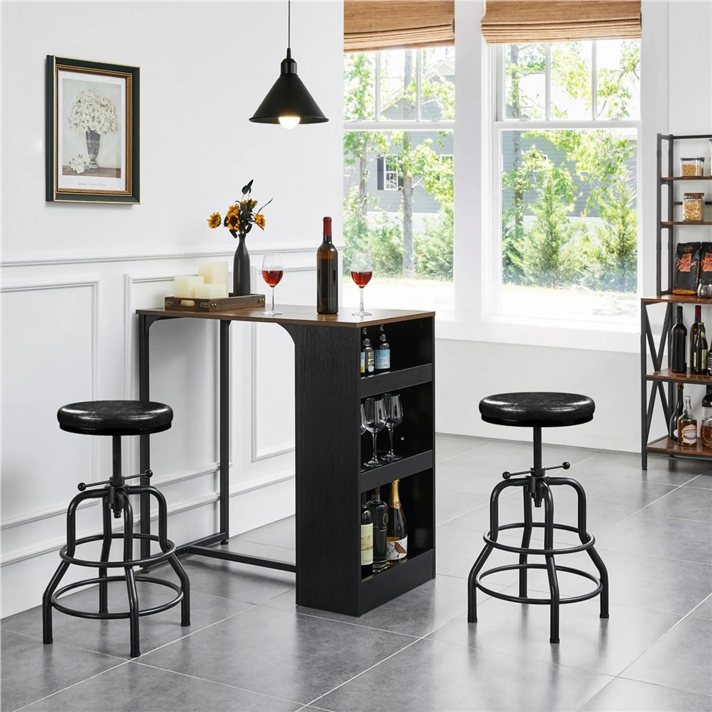 Yaheetech Vintage Barhocker – Schwarz – Höhenverstellbar 54,5–71,5 cm – Kunstleder – 136 kg – Mit Fußstütze
