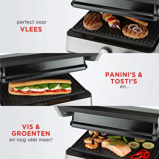 Bourgini - Kontaktgrill - 29cm x 23cm - Panini-Grill und Toast-Eisen - PFAS-freie Keramikbeschichtung
