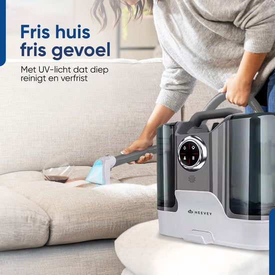 Heevey - Dampfreiniger - mit 100° Grad Dampffunktion - 3 Aufsätze - 1800ml Wassertank - Grau