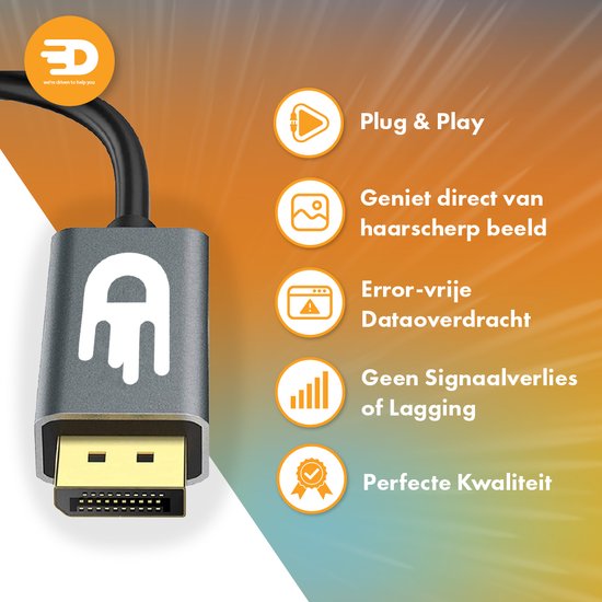 USB C zu Displayport Kabel - 8K 60Hz 4K 120Hz - Thunderbolt 3 - Geeignet für Apple / iMac / Macbook (Pro) - 1,8 Meter
