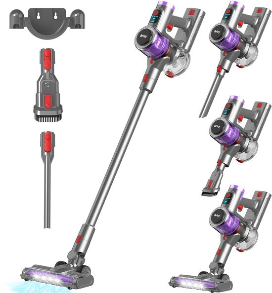 Brixy Stahlstaubsauger, kabellos – 30 kPa Saugkraft – 50 Min. Betriebszeit – Mehrere Filter – Handstaubsauger – Kabelloser Staubsauger – Vacuum Cleaner – Grau/Lila