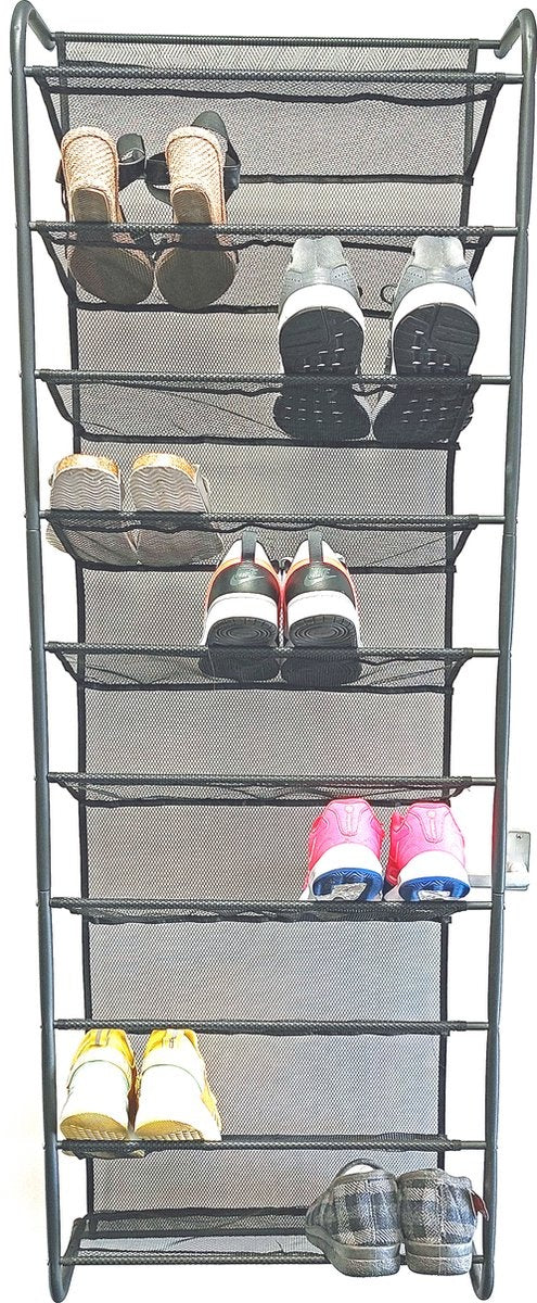 O'DADDYÂ¬Ã† Hängeschuhhalter Metalltür - Geeignet für aufrechte und stumpfe Türen, beidseitig - 20 x 51 x 182 cm - Schwarz