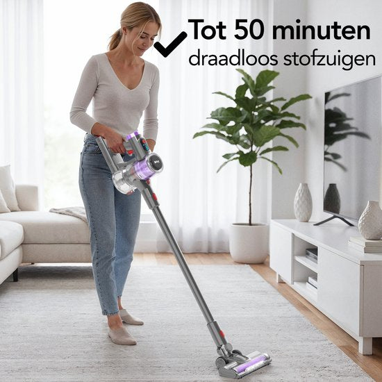 Brixy Stahlstaubsauger, kabellos – 30 kPa Saugkraft – 50 Min. Betriebszeit – Mehrere Filter – Handstaubsauger – Kabelloser Staubsauger – Vacuum Cleaner – Grau/Lila