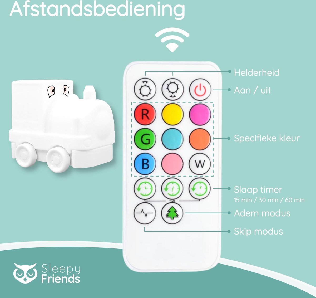 Sleepy Friends Train Nachtlicht Kinderzimmer - Dimmbares LED-Nachtlicht 8 Farben - 95.2 x 97.4 x 100 mm - Grau - Inklusive Fernbedienung