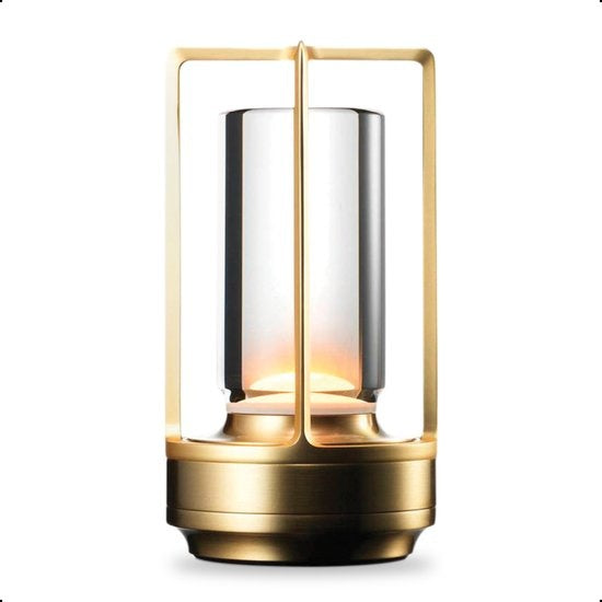 Goliving Tischlampe Wiederaufladbar - Laterne - Kabellos und dimmbar - Moderne Berührungslampe - Nachtlampe für das Schlafzimmer - 17,5 cm - Gold