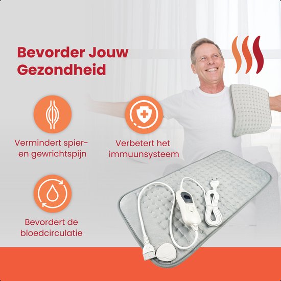Seranova Elektrisches Wärmekissen für Rücken, Füße, Nacken, Schultern, Bauch - Heizkissen - Heizkissen - Waschbar - 60x30cm - Grau