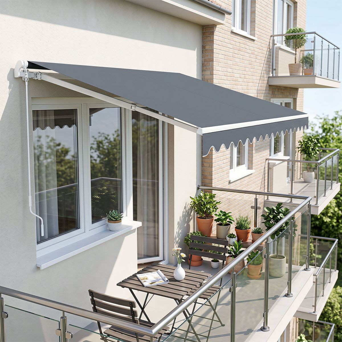 Coast Sonnenschutz-Terrassenüberdachung – einziehbar – Aluminiumrahmen – grau 3,6 x 3 m
