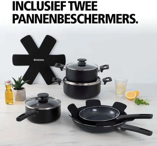 Brabantia Cooking Pleasure Set - 7-teilig - Induktion - Keramische Antihaftbeschichtung - 100% PFAS frei - Schwarz