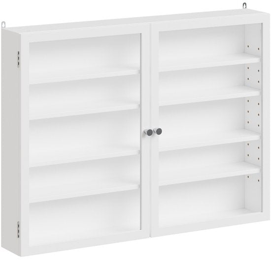 SoBuy Wandschrank mit 2 Flügeltüren und 4 verstellbaren Einlegeböden – Platzsparender Aufbewahrungsschrank – Wandmontage – Weiß – FSB113-W