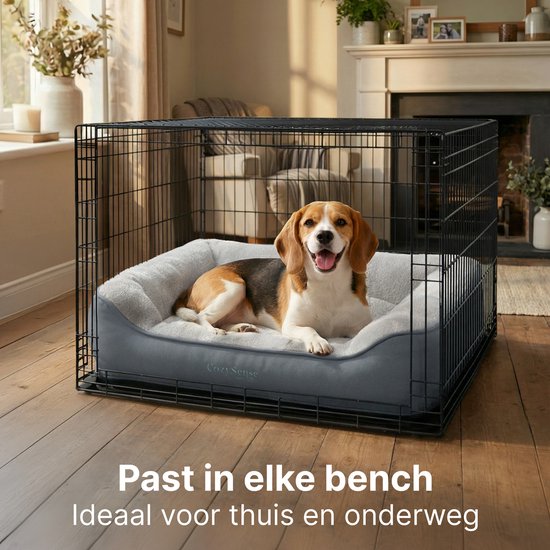 CozySense® Orthopädisches Hundekissen 75x45 cm Größe M - Wasserdicht & waschbar - Sitzkissen und Hundebett - Ultraweicher Sherpa-Stoff - Grau & Anthrazit