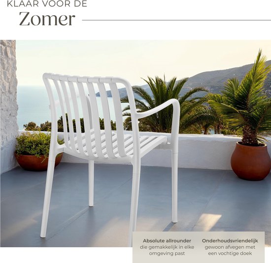 tectake® 4er-Set Gartenstühle Alcudia – Creme – Kunststoffstühle mit Armlehnen – Gartenset für den Gartentisch oder auf dem Campingplatz – stapelbar – Stühle für Garten, Terrasse oder Balkon - Wetter- und UV-beständig - Tragkraft 120 kg pro Gartenstuhl