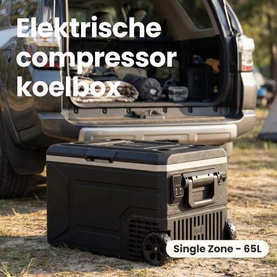 Auronic Elektrische Kühlbox – Kompressor – 64 l – 12 V und 240 Volt – Camping-Kühlschrank – Frigobox für das Auto – mit Rädern und Griff – schwarz