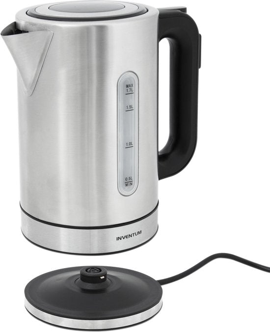 Inventum HW817D - Wasserkocher - Fassungsvermögen 1,7 Liter - Edelstahl - Warmhaltefunktion - LED-Licht - 2200 Watt - Edelstahl/Schwarz