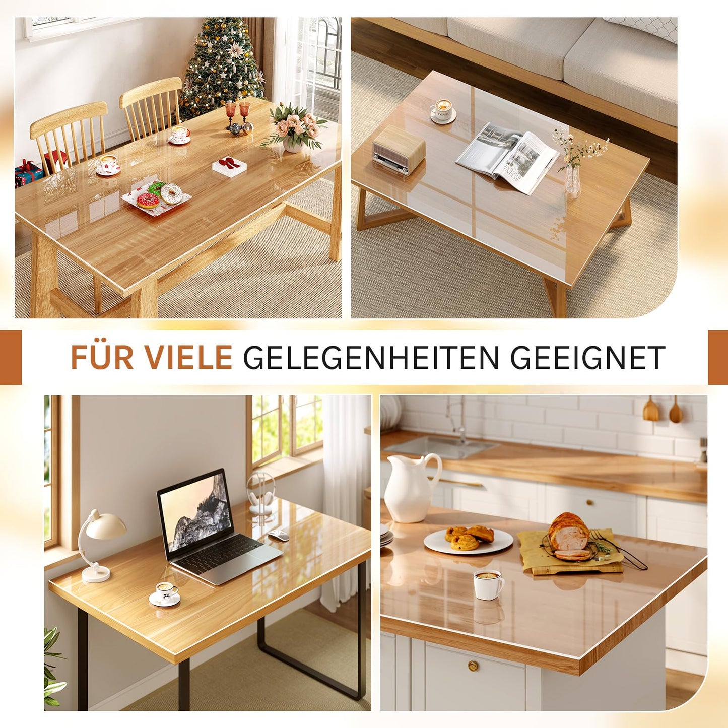 Woltu Tischfolie – 100 x 200 cm – PVC – 2 mm – transparent – abgeschrägte Kante