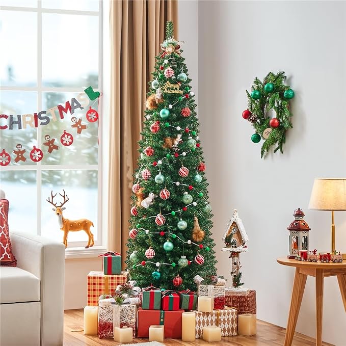 Yaheetech Kunstweihnachtsbaum, schlank, 183 cm – Grün – 390 Zweige mit Ständer